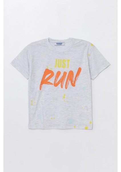 Run Baskılı Penye Şort- T-Shirt Kız-Erkek Takım - Coppa - Gri - 2 Yaş - FRND00000002-9