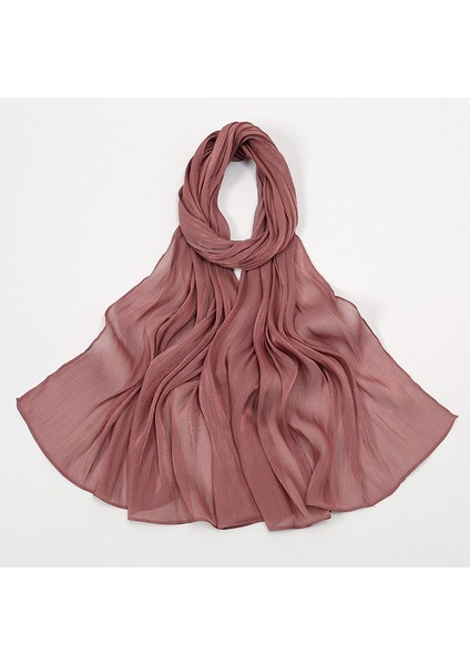 Yeni Serin ve Nefes Alabilen Parlak Ipek Şifon Düz Renk Basit Kadın Wrap Başörtüsü (Yurt Dışından)