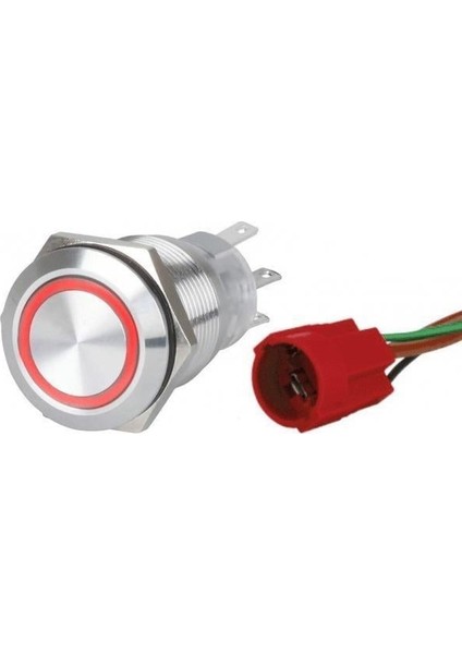Krom LED Buton Kırmızı 15A 22MM 12V-24V On-Off