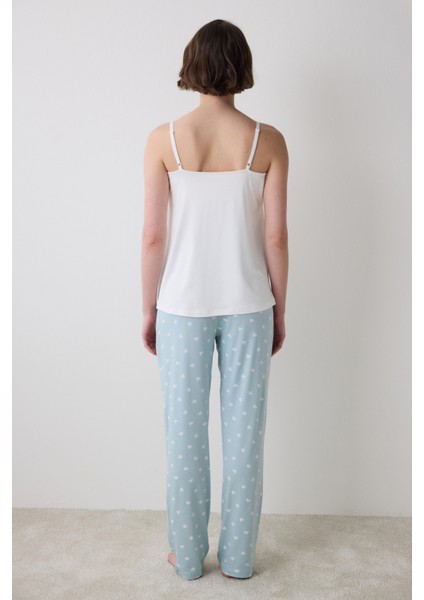 Mama Solid Kırık Beyaz Atlet Pijama Üstü