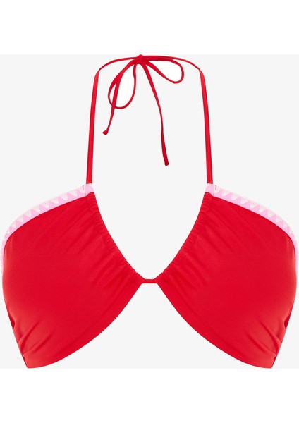 Kırmızı Marbella Halter Yaka Bandeau Bikini Üstü