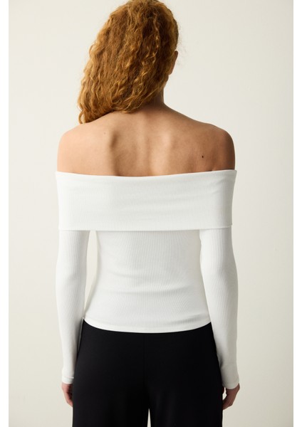 Foldable Shoulder Kırık Beyaz Bluz