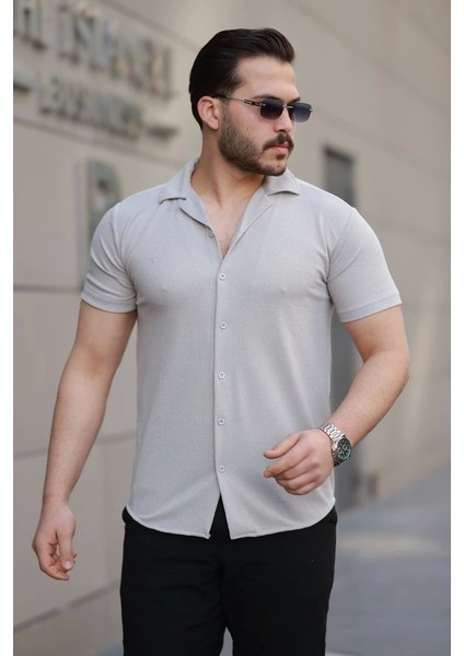 Erkek Kısa Kollu Örme Kumaş Pamuklu Gömlek