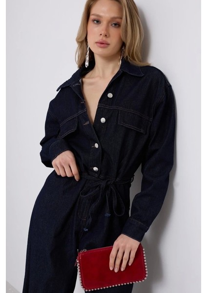 Düğme Detaylı Denim Tulum