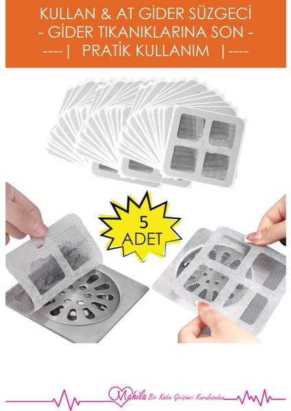 5 Adet Kullan & At Gider Süzgeci, Gider Yapışkanı, Sineklik Tamir, Lavabo Süzgeci, Banyo Süzgeci