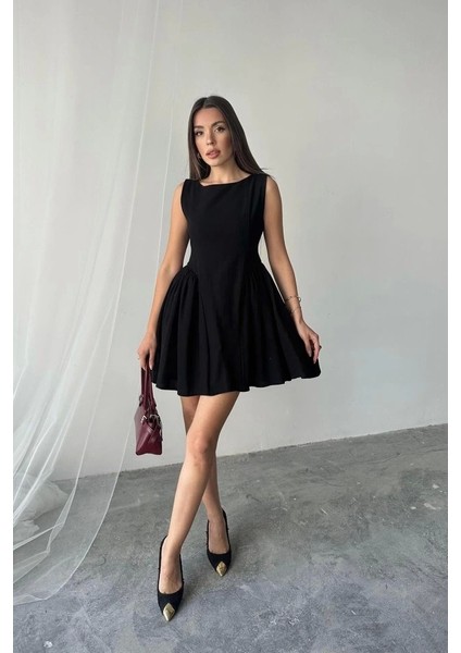 Siyah Mini Boy Büzgülü Keten Elbise fiyatları
