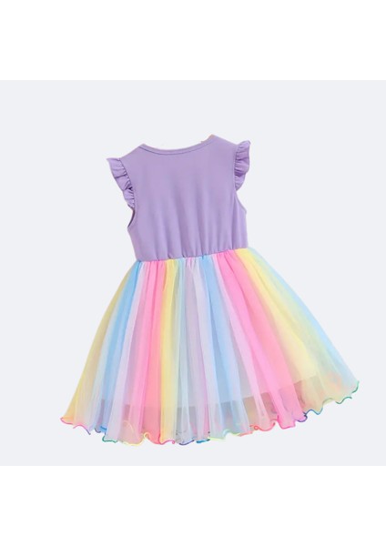 Kızlar Için Yazlık Unicorn Baskılı Tül Etekli Elbise Pembe S0024-25-26 fiyatları