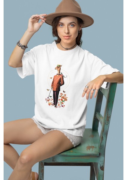 Zuno Kadın Comfort Fit Cool Lama Baskılı T-Shirt