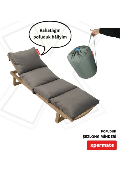 Pofuduk Şezlong Minderi Çantalı 60X180X12CM Su Itici,katlanır,uv Güneş Dayanımı, Fermuar, Antrasit