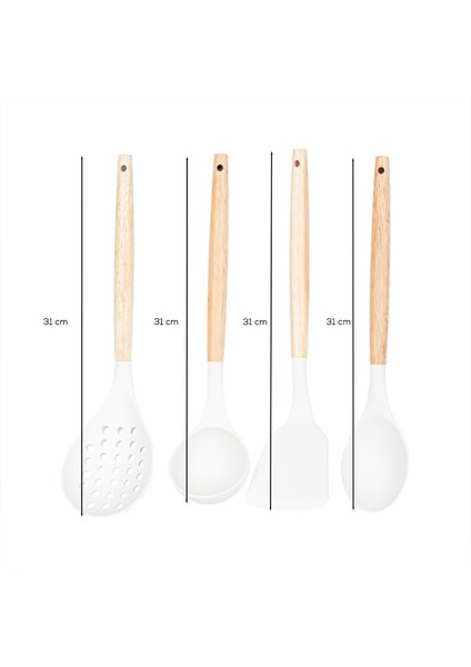 3166 Bambu Silikon 4 Parça Servis Takımı Seti Beyaz