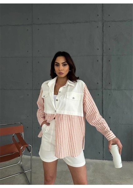 Gabardin Şort - Gabardin - Çizgili Keten Garnili Ceket Takım - Orange fiyatları