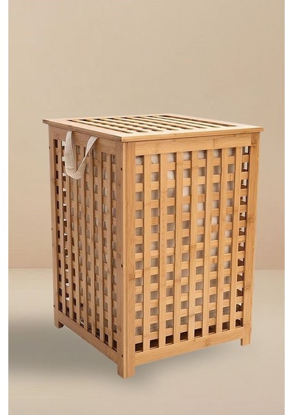 Doğal Bambu Kapaklı Çamaşır Sepeti 45 cm x 62 cm fiyatları