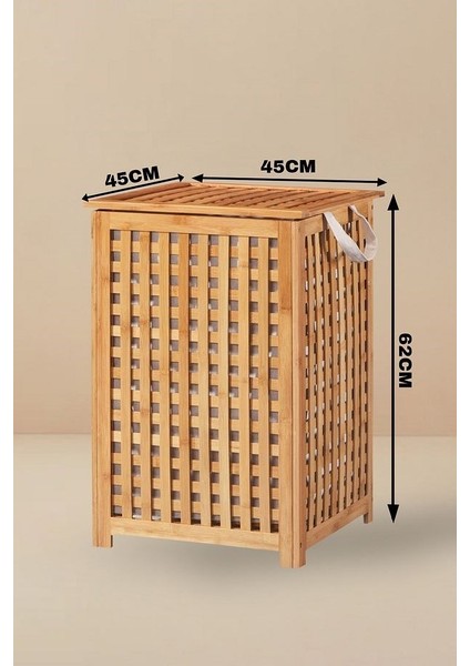 Doğal Bambu Kapaklı Çamaşır Sepeti 45 cm x 62 cm modelleri