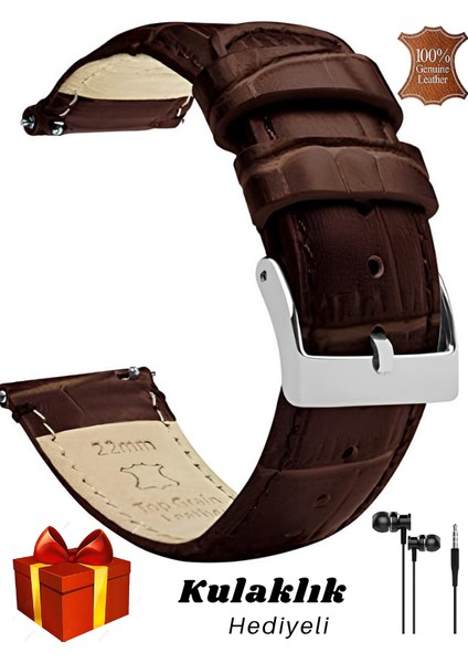 22MM Saat Uyumlu Crocodil Baskılı Hakiki Deri Saat Kordonu Kayışı Akıllı Pimli 46MM