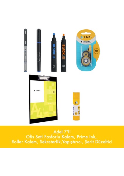 7'li Ofis Seti Fosforlu Kalem,prime Ink,roller Kalem,sekreterlik,yapıştırıcı, Şerit Düzeltici