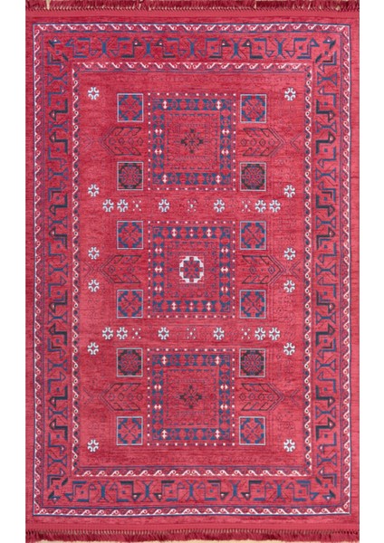 Semerkand SN03 Kırmızı Tozumaz Etnik Eskitme Afgan Türkmen Kilim Desen Halı Üst Kalite