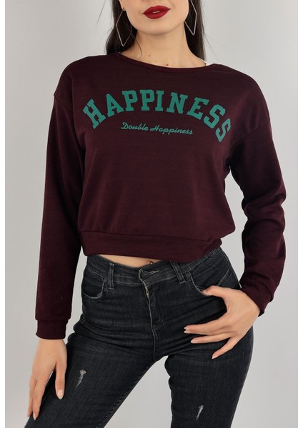 Baskılı Crop Sweat Mor - 0135.159.