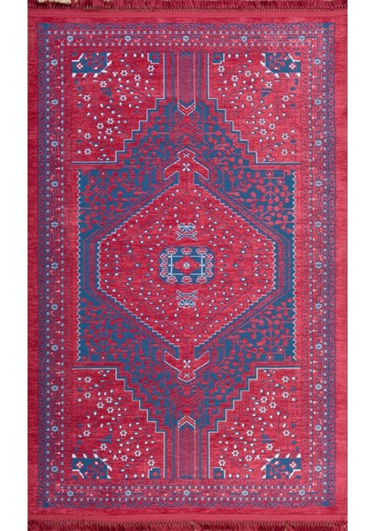 Semerkand SN02 Kırmızı Bordo Tozumaz Etnik Eskitme Türkmen Kilim Desen Halı Üst Kalite