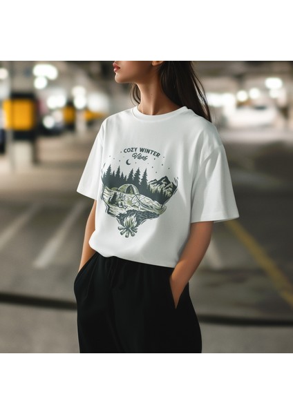 Zuno Kadın Comfort Fit Cozy Wınter Baskılı T-Shirt