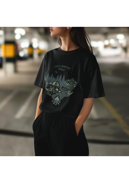 Zuno Kadın Comfort Fit Cozy Wınter Baskılı T-Shirt