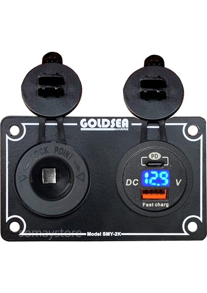 Marin Şarj + Voltmetreli Usb Type-C Soketi Metal Çerçeve 12-24V 60 X 100MM