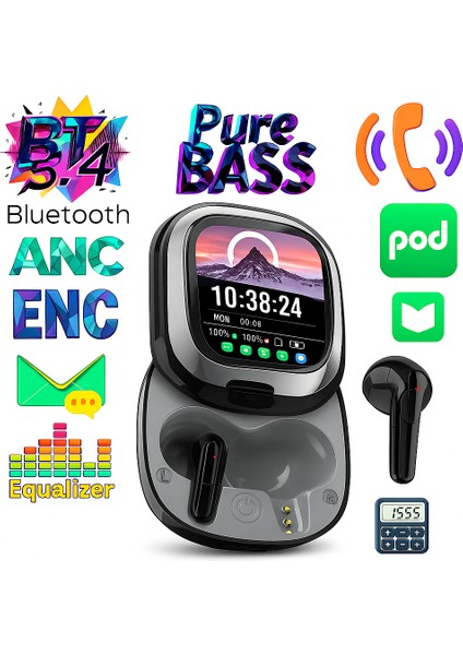 Akıllı Ekranlı Bluetooth 5.4 Tws Kulaklık Hayatın Ritmini Ekranda Keşfet