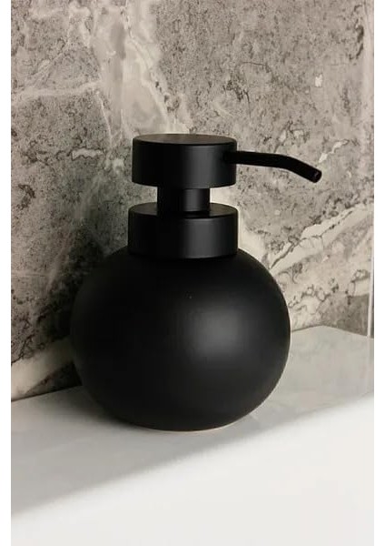 Group - Lüks Tombul Stoneware Sıvı Sabunluk, Siyah Başlıklı Deterjanlık, Banyo ve Mutfak Sabunluğu (Siyah)