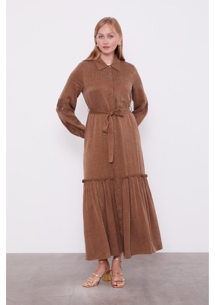 Kahve Taş Işleme Detaylı Cupra Elbise