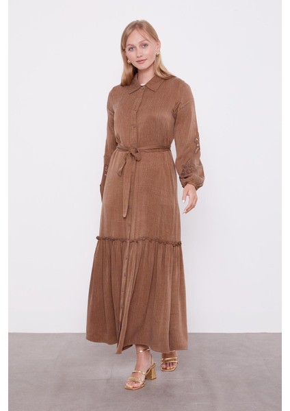 Kahve Taş Işleme Detaylı Cupra Elbise fiyatları