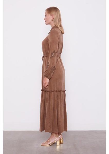 Kahve Taş Işleme Detaylı Cupra Elbise modelleri