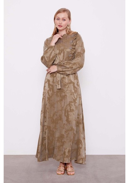 Haki Fırfır Detaylı Cupra Elbise fiyatları