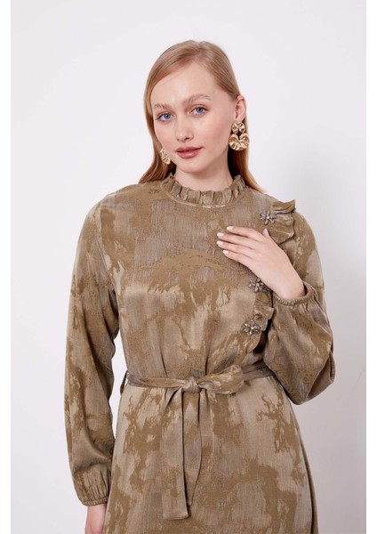 Haki Fırfır Detaylı Cupra Elbise fırsatları