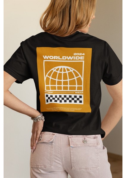 Zuno Kadın Comfort Fit Worldwıde Baskılı T-Shirt