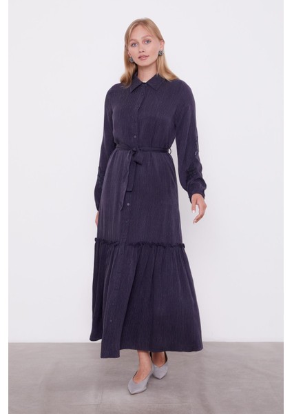 Lacivert Taş Işleme Detaylı Cupra Elbise