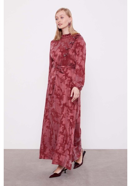 Bordo Fırfır Detaylı Cupra Elbise fiyatları