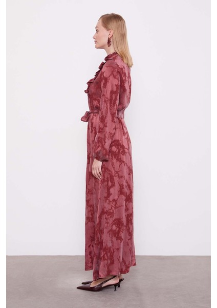 Bordo Fırfır Detaylı Cupra Elbise modelleri