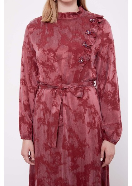 Bordo Fırfır Detaylı Cupra Elbise indirimleri