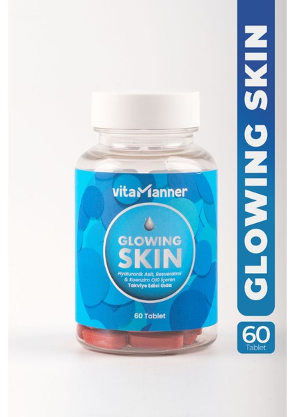 Vitamanner Glowing Skin Hyaluronic Acid, Glutatyon, Resveratrol, Coenzim Q10 Takviye Edici 60 Tablet