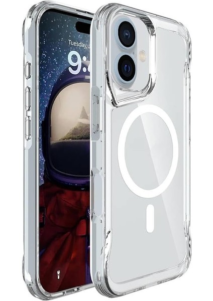 Apple Ile Uyumlu Iphone 16 Kılıf Zore Magsafe Şarj Özellikli T-Max Magsafe Kapak Şeffaf