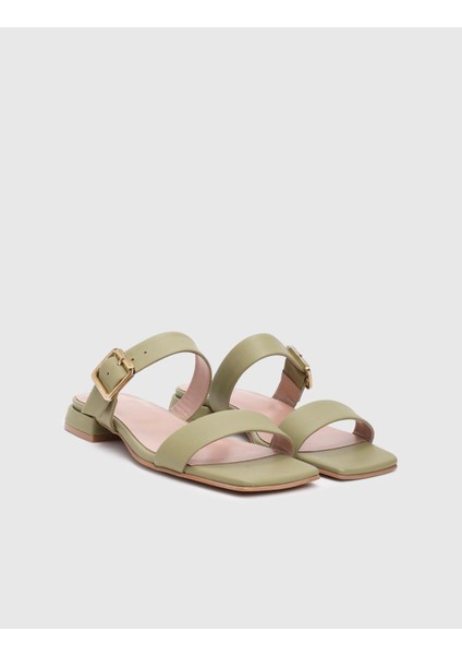 Eldoris Hakiki Deri Yeşil Kadın Terlik