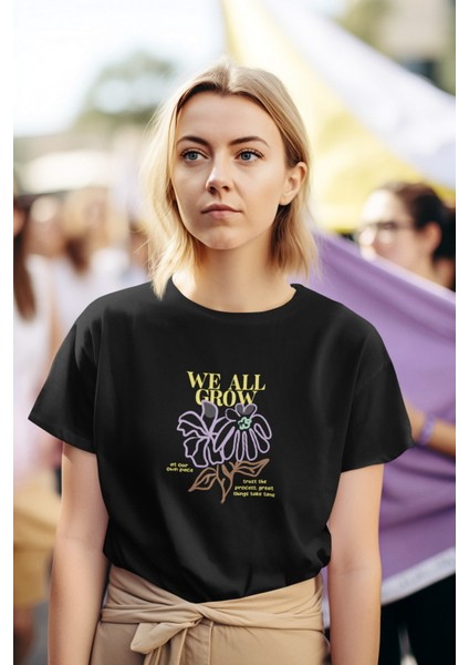 Zuno Kadın Comfort Fit We All Grow Baskılı T-Shirt