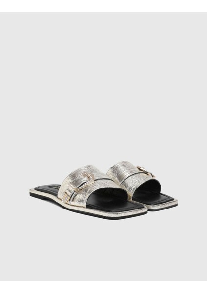 Eliza Hakiki Deri Altın Kadın Terlik