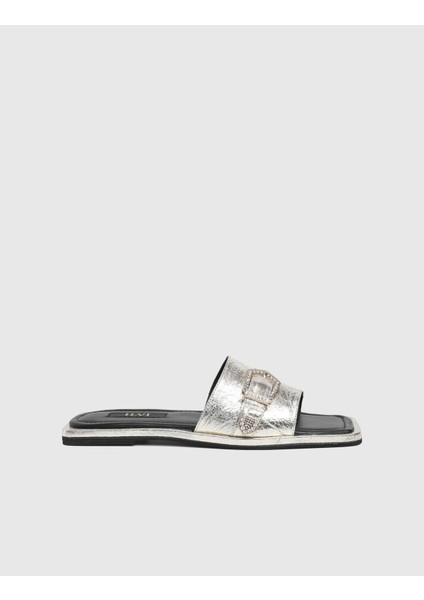 Eliza Hakiki Deri Altın Kadın Terlik modelleri