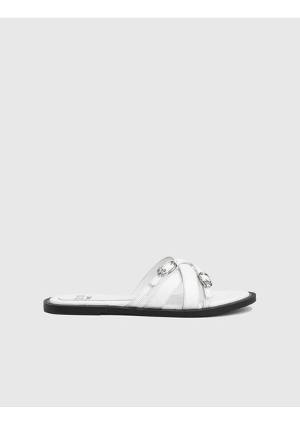 Dothan Hakiki Deri Beyaz Kadın Terlik modelleri