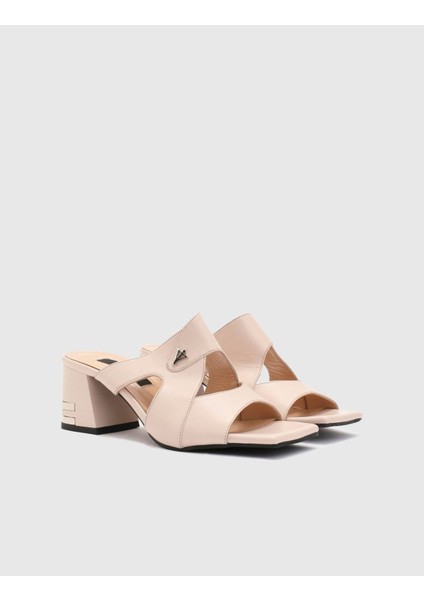 Lundvall Hakiki Deri Kadın Bej Topuklu Terlik