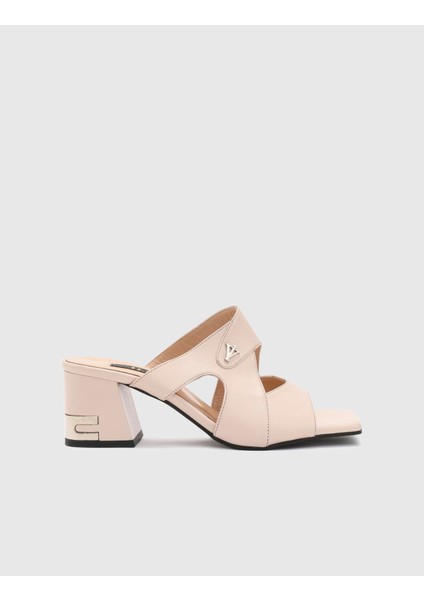 Lundvall Hakiki Deri Kadın Bej Topuklu Terlik modelleri