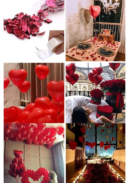 Set Kuru Gül Yaprağı,banner,20 Kalp Balon,20 Beyaz Mum Romantik Hediye 14 Şubat