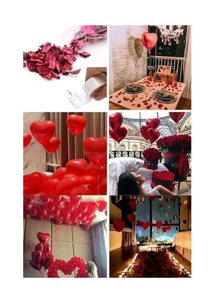 Set Kuru Gül Yaprağı,banner,20 Kalp Balon,20 Beyaz Mum Romantik Hediye 14 Şubat modelleri