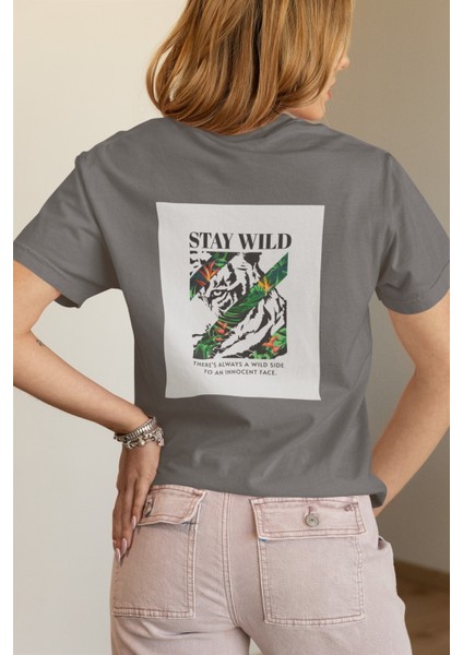 Zuno Kadın Comfort Fit Stay Wild Face Baskılı T-Shirt