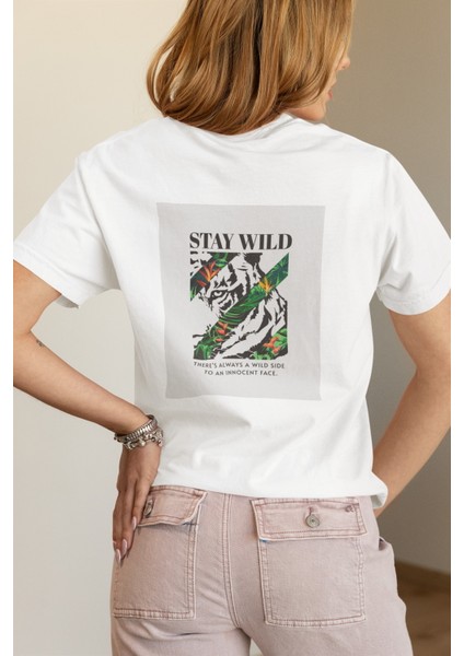 Zuno Kadın Comfort Fit Stay Wild Face Baskılı T-Shirt